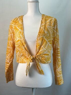Shade & Shore Tropical Palm Tie-Front Crop Top Cover Up Size M NWOT